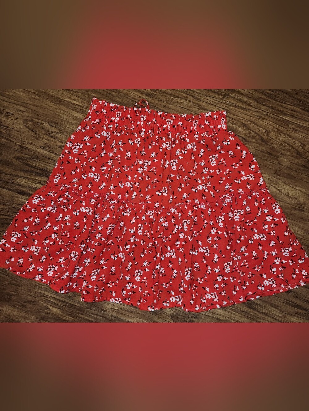 Red Floral Tiered Skirt - Women's Casual Summer Skirt